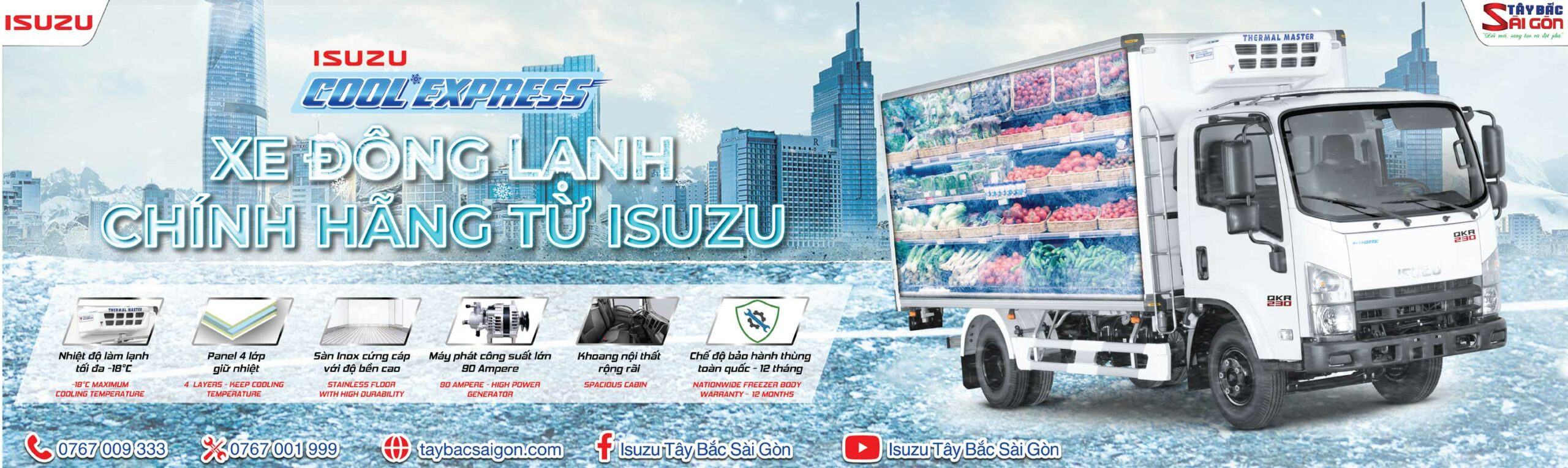 xe tải thùng lạnh ISUZU QKR230 2.2 tấn