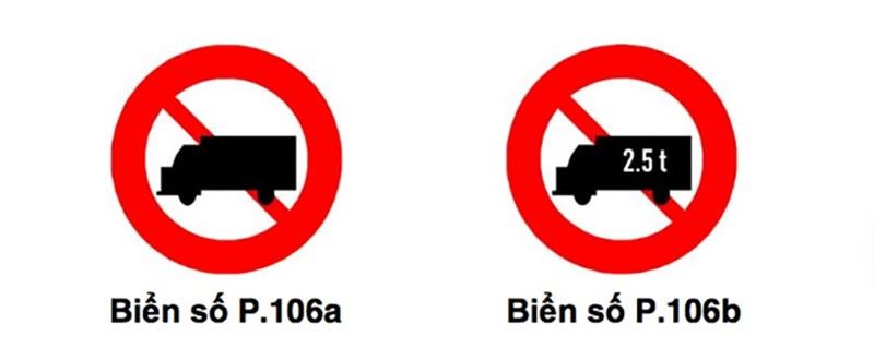 Biển báo cấm xe tải P.106a và P.106b