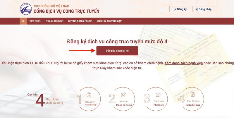 Bước 2: Chọn đổi giấy phép lái xe