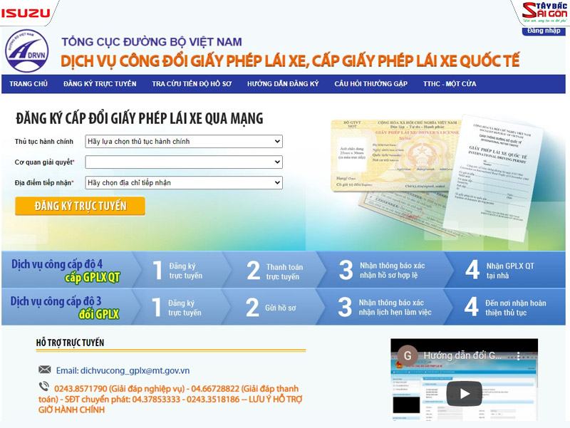 Tài xế có thể đăng ký đổi bằng lái xe qua website Tổng cục đường bộ