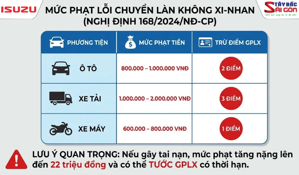 Mức phạt lỗi chuyển hướng không xi-nhan