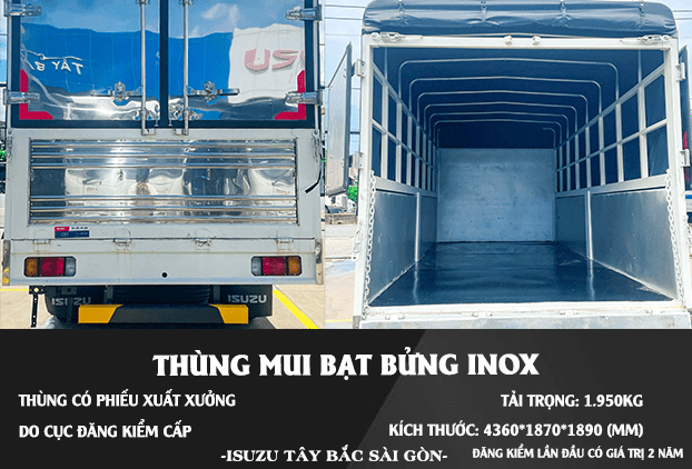 Thùng của Xe tải thùng mui bạt bửng nhôm 1.9 Tấn
